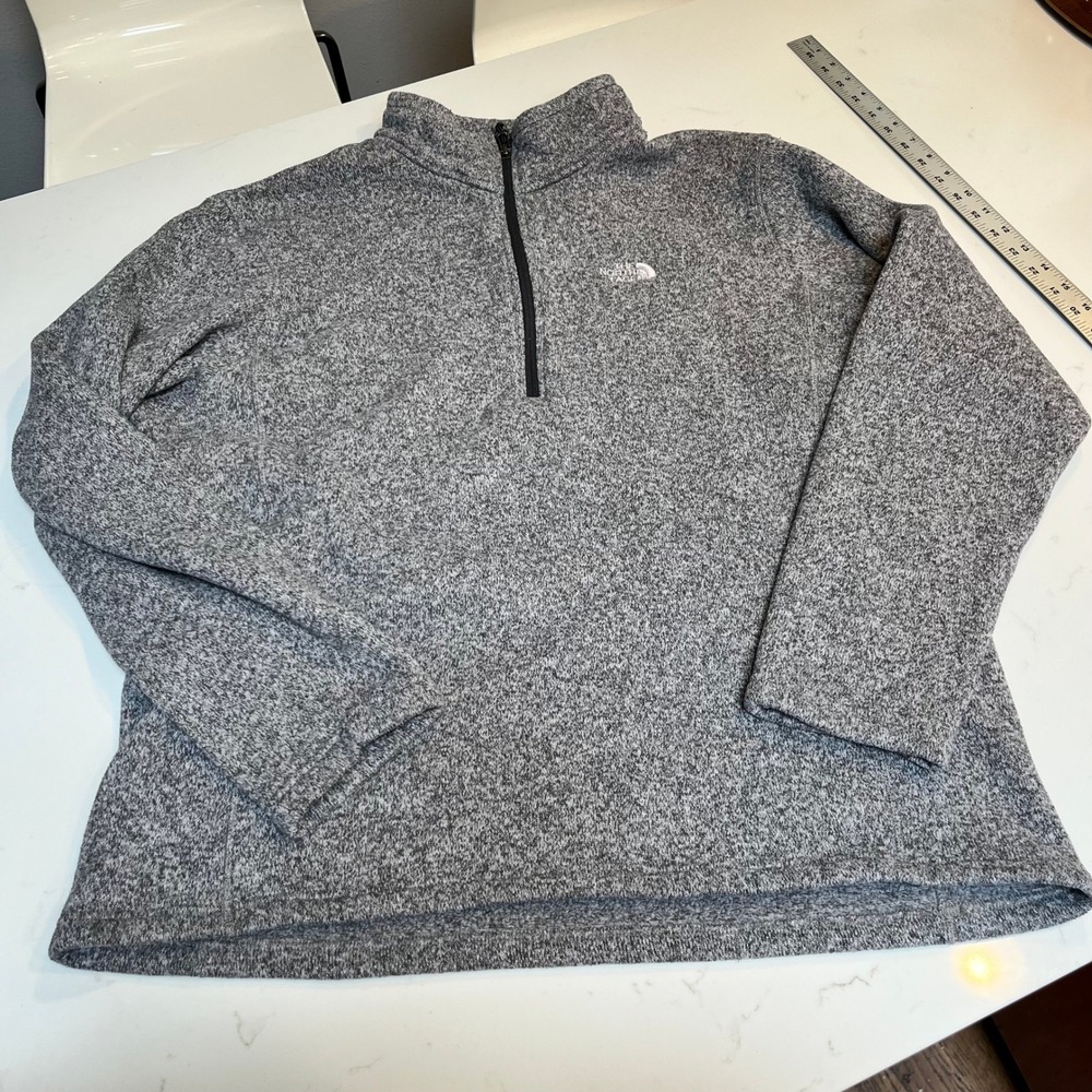 The North Face Mens XL Quarter Zip Fleece Sweater Pullover Grey F14